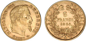 5 FRANCS OR
5 FRANCS or, Napoléon III tête laurée
1864 A - SUP 50 (SUP-)



G 1002, F 502, KM# 803
PARIS - OR - 
 ----------------------------...