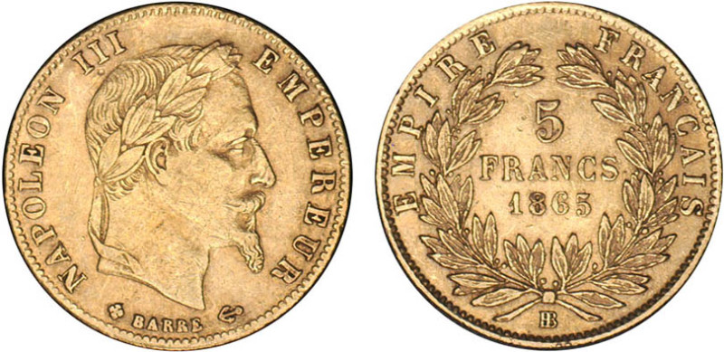 5 FRANCS OR
5 FRANCS or, Napoléon III tête laurée
1865 BB - TTB 40 (TTB+)

...