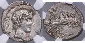 Roman Republic AR Denarius - C. Vibius C.f. Pansa (c. 90 BC) - NGC Ch AU
Strice: 5/5, Surface: 5/5. Splendid specimen with fine mint luster and elegan...