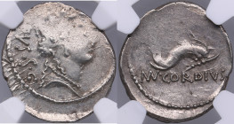 Roman Imperatorial AR Denarius - Mn. Cordius Rufus (c. 46 BC) - NGC AU
Strike: 2/5, Surface: 4/5. An attractive specimen with mint luster. obv. Diadem...