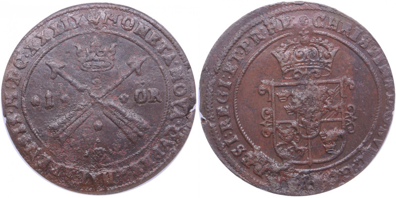 Sweden 1 Öre 1639 - Kristina (1632-1654) - NGC UNC DETAILS
Environmental damage....