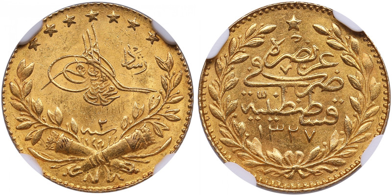 Turkey 25 Kurush (Piastres) AH 1327//2 / 1910 AD - Mohammed V (1909-1918) - NGC ...