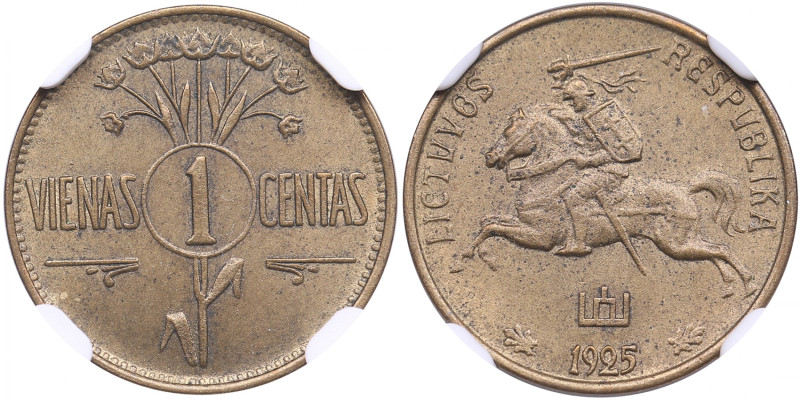 Lithuania 1 Centas 1925 - NGC MS 64
Marvelous luminous specimen. KM-71.