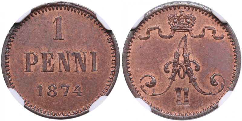 Finland, Russia 1 Penni 1874 - NGC MS 64 RB
Charming red-brown color mint state ...