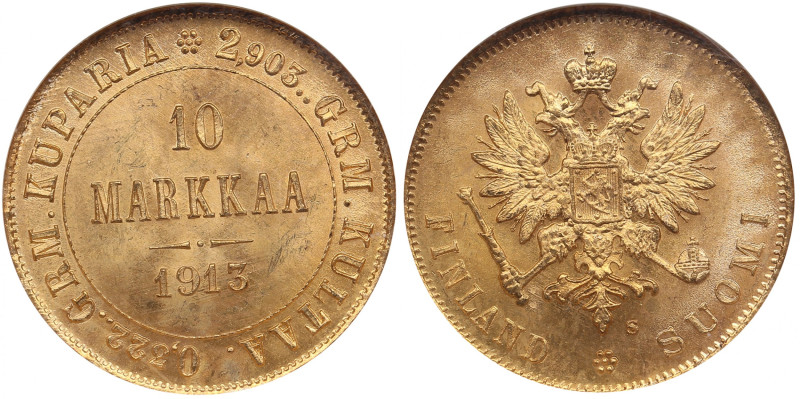 Finland, Russia 10 Markkaa 1913 S - NGC MS 66
Charming luminous specimen. Very b...