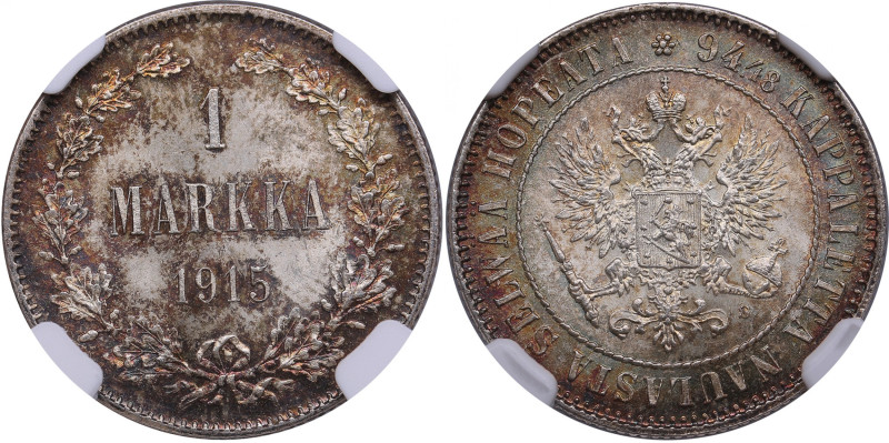 Finland, Russia 1 Markka 1915 S - NGC MS 67
Splendid colorful luminous specimen....