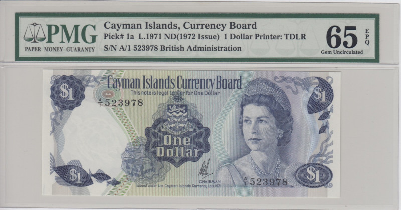 Cayman Islands 1 Dollar L. 1971 ND (1972 Issue) - PMG 65 EPQ Gem Uncirculated
Pi...