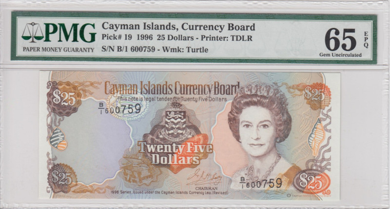 Cayman Islands 25 Dollars 1996 - PMG 65 EPQ Gem Uncirculated
Pick 19. 