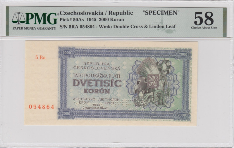 Czechoslovakia 2000 Korun 2000 - Specimen - PMG 58 Choice About Unc
Pick 50As.