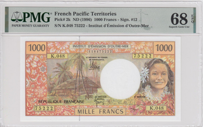 French Pacific Territories 1000 Francs ND (1996) - PMG 68 EPQ Superb Gem Unc
Pic...