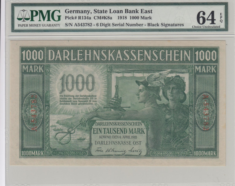 Germany, Lithuania 1000 Mark 1918 Kowno - PMG 64 EPQ Choice Uncirculated
Pick R1...