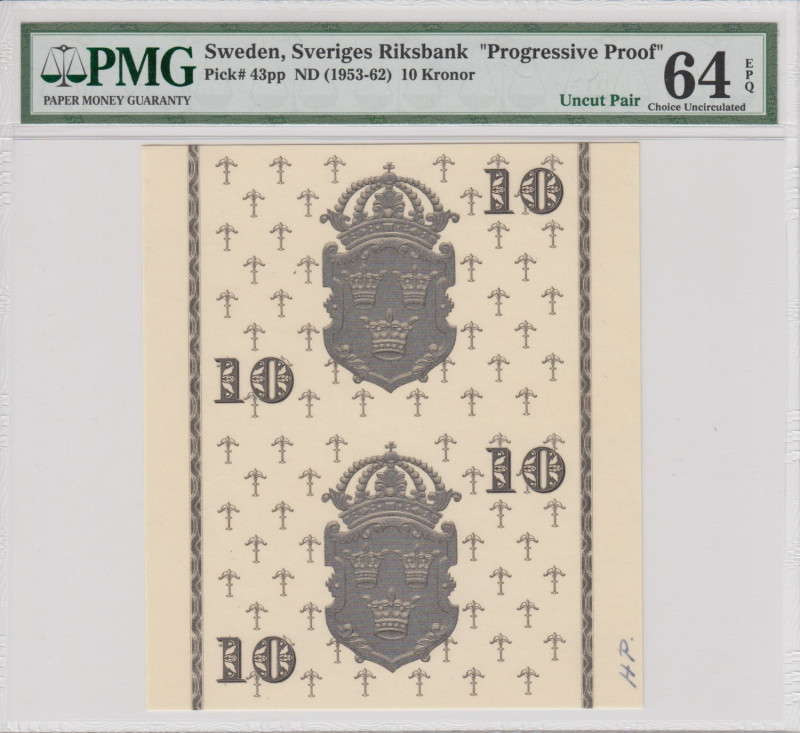 Sweden 10 Kronor ND (1953-1962) - Progressive Proof , Uncut Pair - PMG 64 EPQ Ch...