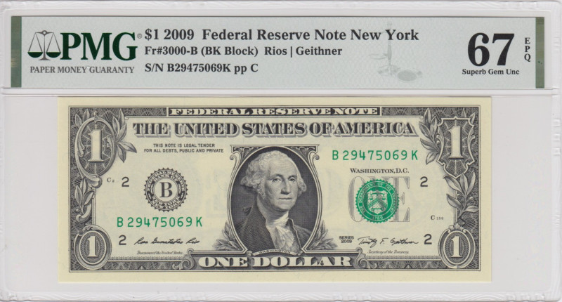 USA 1 Dollar 2009 - PMG 67 EPQ Superb Gem Unc
Fr 3000-B.