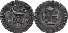 Portugal
 D. João III (1521-1557) 
Tostão ( 100 Reais ) Ag
A: IOANES . 3 . R . PORTVGALIE . AL . D
R: IN HOC SIGNO VINCESS
AG: N/C 7.31g. TOSTAO Good ...