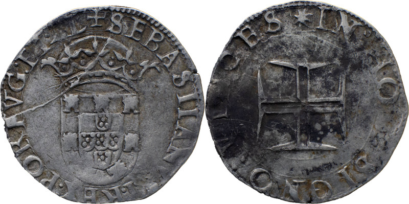 Portugal
 D. Sebastião (1557-1578)
Tostão (100 Reais) Ag Closed Corwn
A: SEBASTI...