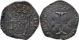 Portugal
 D. Filipe III (1621-1640) 
Tostão (100 Reais) Ag
A: PHILIPVS . D . G ( )PORTVGA
R: IN HOC SIGNO VINGESS
AG: 12.- N/C 7.72g. Good Very Fine