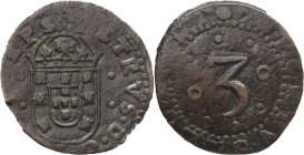 Portugal
 D. Pedro P.R. (1667-1683)
3 Reis AE 1676
A: PETRVS . D . G( )EPS
R: PORTVGALI( ) 1676 
AG: 03.- 5.88g Very Fine