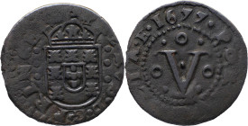 Portugal
 D. Pedro P.R. (1667-1683)
V Reis AE 1677
A: PETRVS . D . G . PRINCEPS
R: PORTVGALIA . E . 1677 
AG: 08.02 9.79g. Very Fine