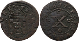 Portugal
 D. Pedro P.R. (1667-1683)
X Reis AE 1677
A: PETRVS . D . G . PRINCEPS
R: PORTVGALIAE . ET . 1677 
AG: 11.05 16.99g. Very Fine