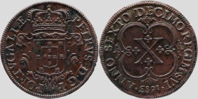 Portugal
 D. Pedro P.R. (1667-1683)
X Reis 1683 Ae
A: PETRVS . D . G . P . PORTVGALIAE
R: ANNO SEXTO DECIMO REGIN SVI / 1683
AG: 40.01. 16,20 g. BELA....