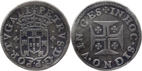 Portugal
 D. Pedro P.R. (1667-1683)
1/2 tostão, AR ND
A: PETRVS . D . G . P . PORTVGALI
R: IN HOC.SIGNO.VIN CES
AG:46.02. 2,10 g. Good Fine