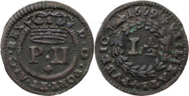 Portugal
 D. Pedro II (1683-1706)
Real e Meio (1 1/2) AE 1699
A: D . G . PORT . ET . ALG . REX
R: 1699 + VTILITATI + PVBLICAE + 
AG: 01.01 2.25g. Very...