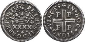 Portugal
 D. Pedro II (1683-1706) 
Half Tostão (50 Reis) Ag Porto
A: PETRVS . II . D G . REX . PORTVG
R: IN . HOC . SIGNO . VINCES PPPP
AG: 33.03 1.81...