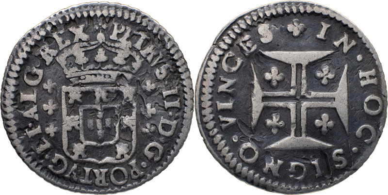 Portugal
 D. Pedro II (1683-1706)
3 Vintens (60 Reis) Ag Axis at 3 O'Clock
A: PE...