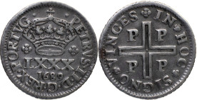 Portugal
 D. Pedro II (1683-1706) 
4 Vintens (LXXX Reis) Ag 1689 Porto
A: PETRVS . II . D . G . REX . PORTVG 
R: IN + HOC + SIGNO + VINCES PP PP
AG: 4...