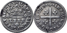 Portugal
 D. João V (1706-1750) 
Tostão (100 Reis) Ag 
A: IOANNES . V . D . G . PORT . ET . ALG . REX
R: IN + HOC + SIGNO + VINCES
AG: 59.01 3.17g. Go...