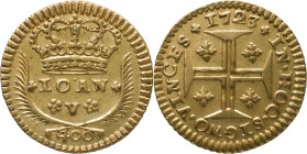 Portugal
 D. João V (1706-1750) 
Cruzado Novo (Pinto) 480 Reis Au 1723
A: + IOAN + + V + 400 
R: IN . HOC . SIGNO . VINCES
AG: 85.02 1.16g. Extremely ...