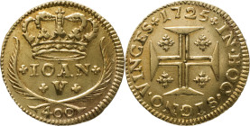 Portugal
 D. João V (1706-1750) 
Cruzado Novo (Pinto) 480 Reis Au 1725
A: + IOAN + + V + 400 
R: IN . HOC . SIGNO . VINCES
AG: 85.05 0.99g. Very Fine