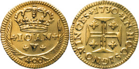 Portugal
 D. João V (1706-1750) 
Cruzado Novo (Pinto) 480 Reis Au 1730
A: + IOAN + + V + 400 
R: IN . HOC . SIGNO . VINCES
AG: 85.10 1.05g. Good Very ...