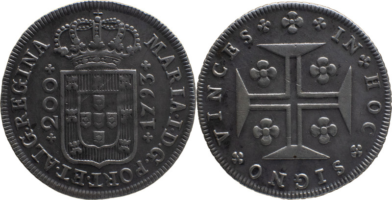 Portugal
 D. Maria I (1786-1799) 
12 Vinténs (240 Reis) Ag 1793 Horizontal Axis
...