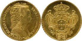 Portugal
D. Maria I (1786-1799) 
6.400 Reis, Peça 1802 R, AU R Amended from B
A: MARIA . I . D . G . PORT . ET . ALG . REGINA.
R: Shield and Royal Arm...