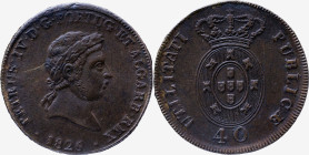 Monarquia Portuguesa
D.Pedro IV (1826-1828)
Pataco 40 Reis, 1826
A: PETRUS.IV.D.G.PORTUG.ET.ALGARB.REX
R: PUBLICAE UTILITAI /40
G: 01.01 Extremely Fin...