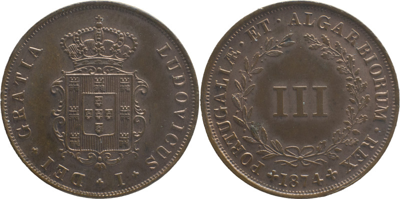 Portugal
 D. Luis I (1861-1889) 
III Reis AE 1874
A: LUDOVICUS + I + DEI + GRATI...