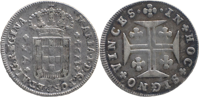 Portugal Açôres
MARIA I (1777-1799)
75 Reis 1794 Ag
A: MARIA.I.D.G.PORT.ET.ALG.R...