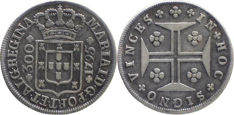 Portugal Açôres
MARIA I (1777-1799)
300 Reis 1795, Ag
A: MARIA.I.D.GPORT.ET.ALG....