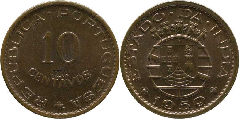 10 Centavos 1959 bronze, PROVA Incusa