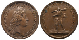 Médaille Bronze Louis XIV, 1669, Rétablissement de la sûreté dans le royaume, 30 gr. 41 mm
Avers: LUDOVICUS XIII REX CHRISTIANISSIMUS
Revers: ADSERT...