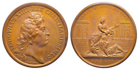 Médaille Bronze Louis XIV, 1670, L'embellisement et l'agrandissement de Paris, 28 gr. 41 mm, par Thomas Bernanrd
Avers: LUDOVICUS XIII REX CHRISTIANI...