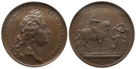Médaille Bronze Louis XIV, Libéralité du Roi dans ses voyages, 1685, 28 gr. 41 mm par Jérôme Roussel
Avers: LUDOVICUS MAGNUS REX CHRISTIANISSIMUS
Re...