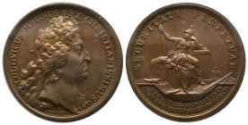 Médaille Bronze Louis XIV, Fortification de cent cinquante villes, 1692, 24 gr. 41 mm
Avers: LUDOVICUS XIIII . REX CHRISTIANISSIMUS
Revers: SECURITA...