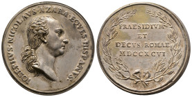 Paix de Tolentino, Giuseppe Nicolò Azara , Rome, 1796, AG 47 g. 53 mm par Cocchi
Avers : IOSEPHVS NICOLAVS AZARA EQVES HISPANVS V COCCHI
Revers : PRAE...