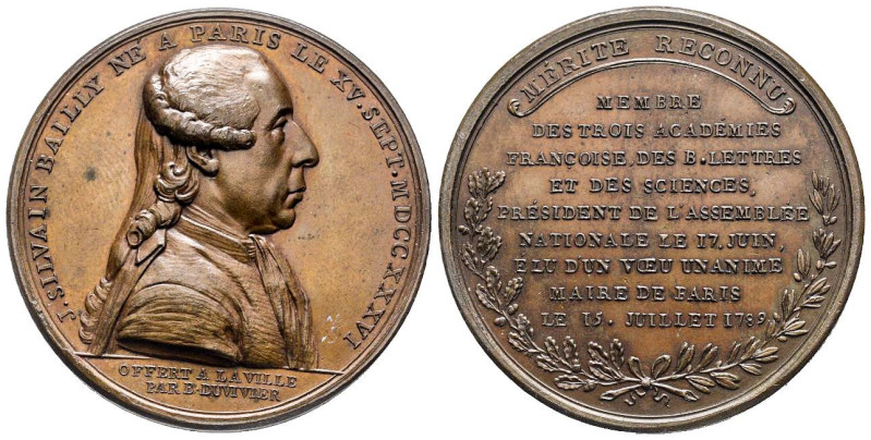 Médaille en bronze, J. Silvain Bailly maire de Paris 1789, AE 33.32 g. par Duviv...