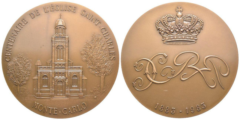 Monaco, 1983, Rainier III, Médaille en argent, Centenaire de l'Église de Saint C...