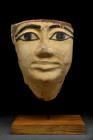 EGYPTIAN WOOD GESSO PAINTED COFFIN MASK