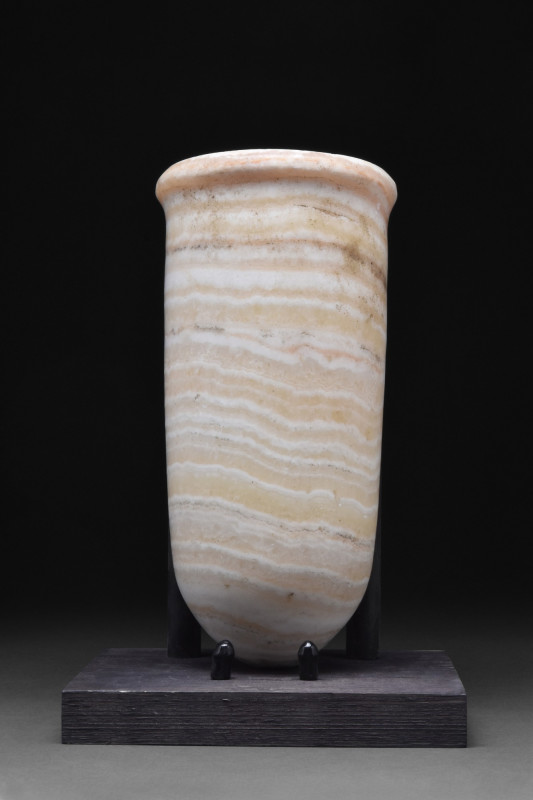 BACTRIAN ALABASTER VESSEL
Ca. 3000-2000 BC. A fine Bactrian alabaster vessel fe...