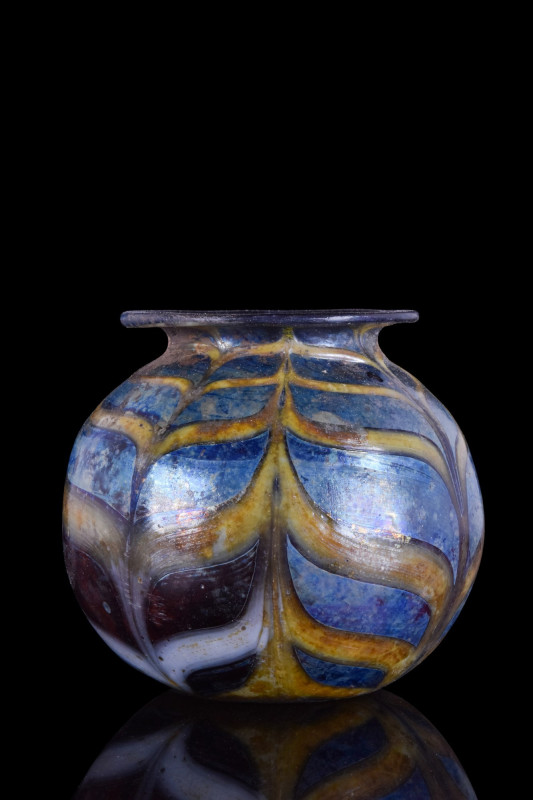 STUNNING HELLENISTIC MOSAIC GLASS VESSEL
Ca. 300 BC. A beautiful mosaic glass v...